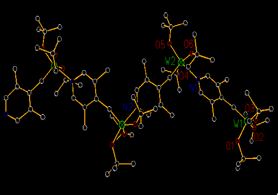 Conjugated polymer composed of alternating organic and Tungsten Metal subunits from the Michael Hopkins Group.Click here at your own risk. 